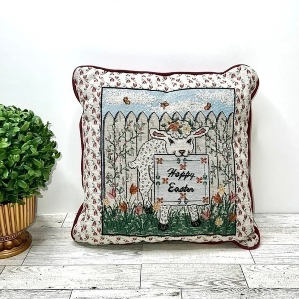 Happy Easter Tapestry Decorative Throw Pillow